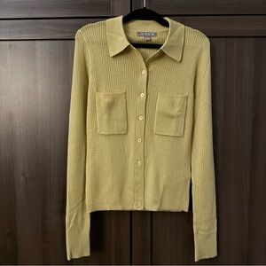 J. Crew Women's Collared Ribbed Button-Down Sweater, Size S, Merino Wool, Yellow